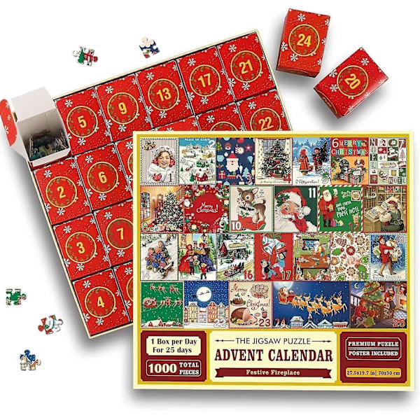 Adventskalender 2023 Julekalender Puslespill 1000 Brikker Red