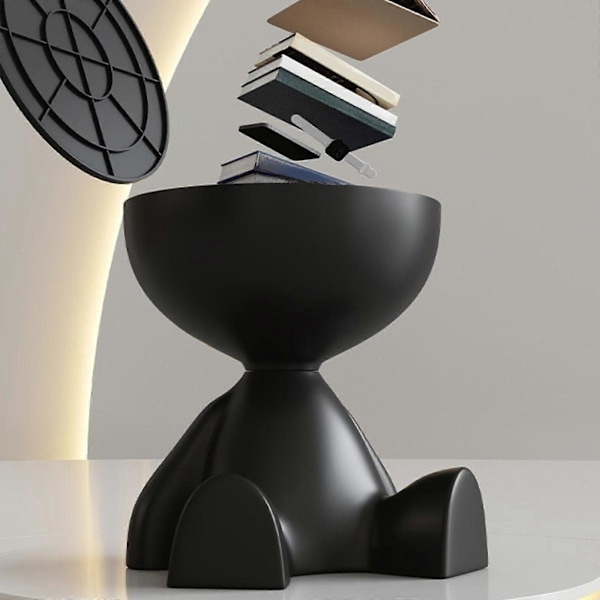 Soffkantbord Litet Hushåll Skulptur Figurin Staty Möbler Platt Huvud Sött Drickbord för Badrum Kontor Hem Uteplats Black