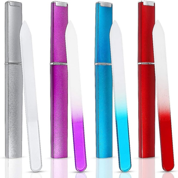 4 st set glas nagelfilar Professionell gradient färg Kristall nagelfil med fodral Dubbelsidiga nagelfilar Nagel-/tånagelvårdsverktyg för hemmet