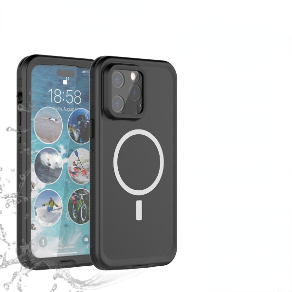 Design För Iphone 15 Pro Vattentätt Case, Stötsäkert Magsafe Case För Iphone 15 Pro Med Skärmskydd Black