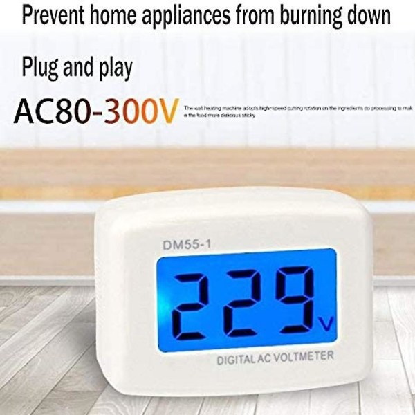 220v Blå bakgrundsbelysning Digital LCD Voltmeter Panel Spänningstestare Eu Plug Dm55-1 Ac 80-300v