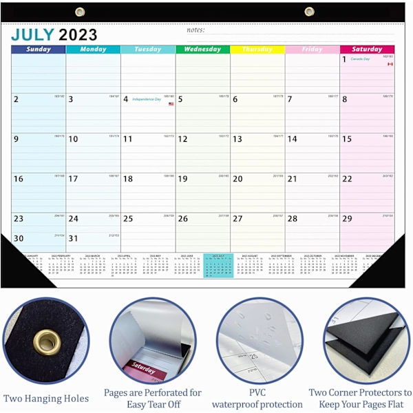 2023-2024 Kalender - 18 måneders veggplanleggerkalender fra juli 2023 - desember 2024, avrivbar månedskalender med tykt papir