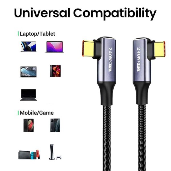 USB C Snabbladdningskabel PD 240W SVART 0,5M - lager Svart Black 0.5m