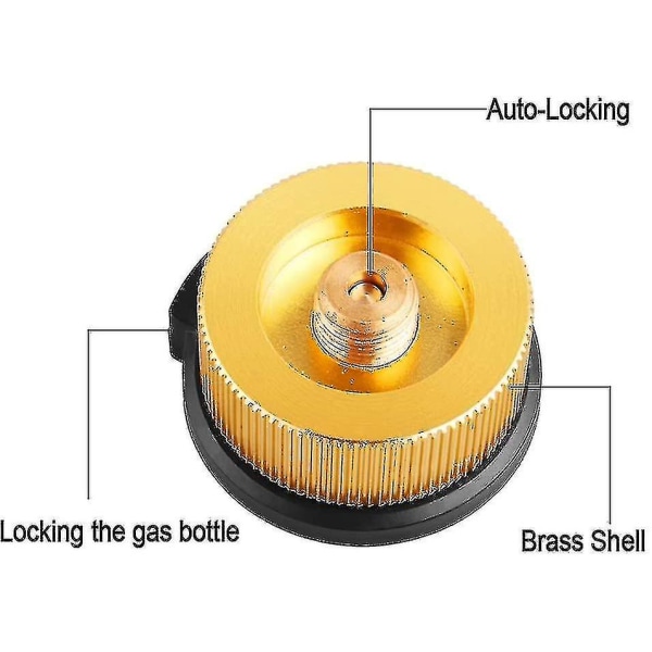 Pakket campinggasadapter automatisk lukning til butantank skruet ind i gaspatron (1 stk - gul)
