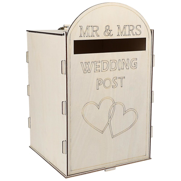 Wedding Wooden Post Box Rustic Mailbox Gift Holder Craft Ornaments Wedding Supplies (with A Key)