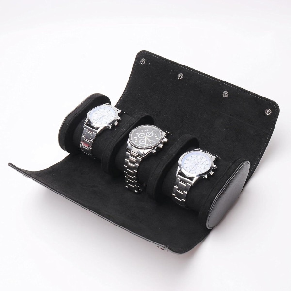 3 spor Klokkeboks Retro Pu Leather Watch Roll Travel Case Elastisk Klokke Organizer Holder Smykker Oppbevaringsboks For Klokketilbehør Brun