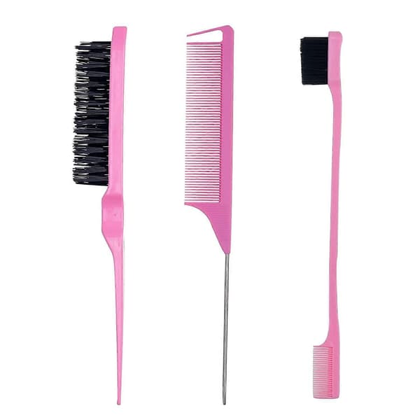 3-delt hårstyling kam sæt Provokerende børste rottehale kam side- og bagbørste, (Pink)