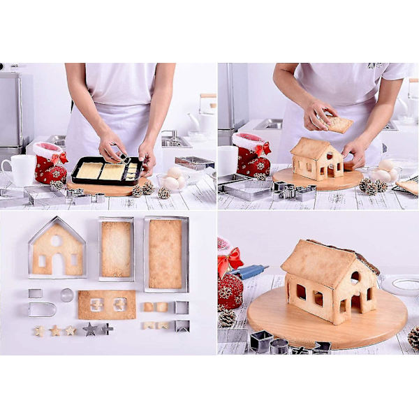 Vakker Gave 3D Pepperkakehus Kakeutstikker Sett Farge Gaveeske Pakking Rustfritt Stål 10 stk Kjeksutstikker Kit