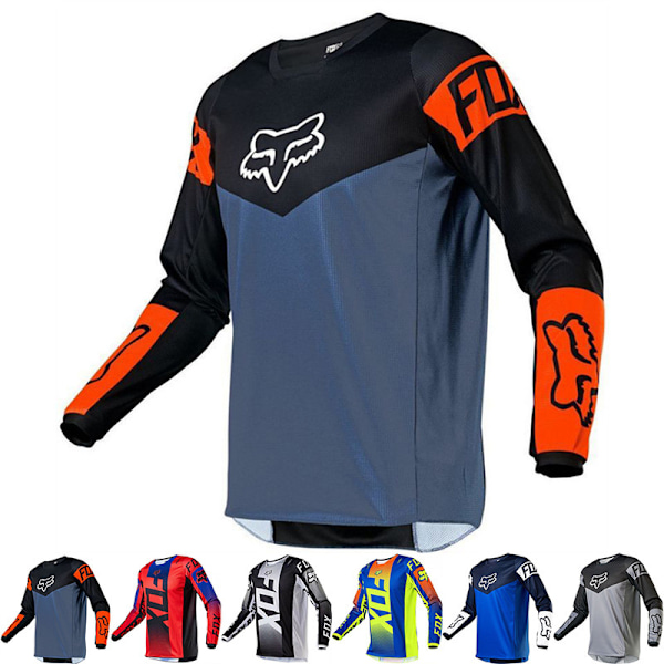 Retro Herr FOX Cykeltröja Mountainbike MTB Racing T-shirt Långärmad Fotbollströja E-Grå E-Grå E-Grey E-Grey S