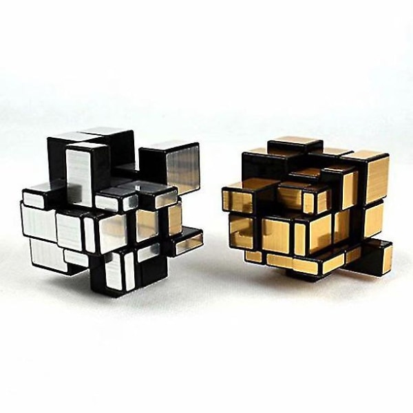 Speed ​​Cube Puzzle 3x3x3 Gull og sølv Speed ​​Magic Cube Irregular Speedcubing sett 2 stk.