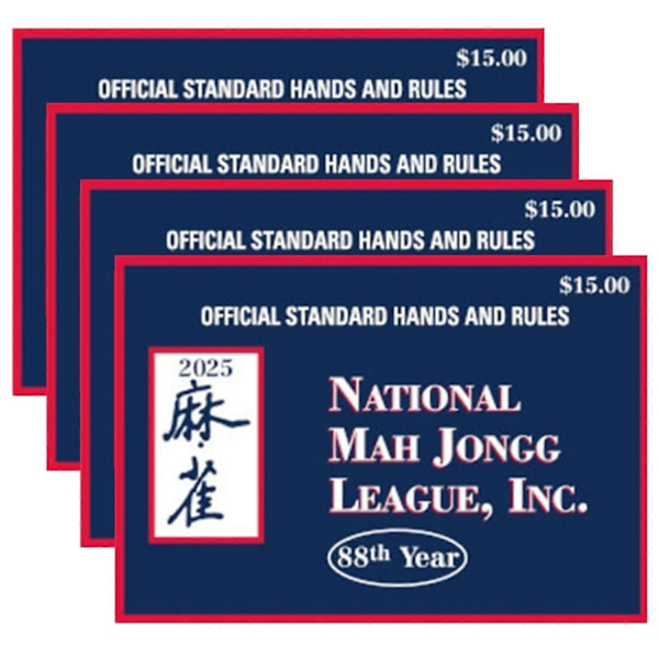 2025 National Mah Jongg League -kortti, 4 kpl suurikokoisia Mahjong-kortteja, viralliset standardikädet ja -säännöt