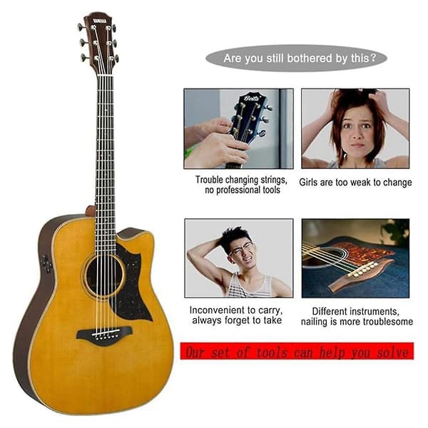 Guitar Bridge Pins 6 stk., Messing Endpin Pegs Fast Cone, med Bridge Pin Puller Remover & 5 Guitar Picks
