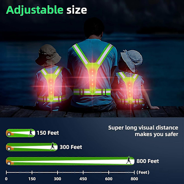 Reflekterande Löparväst, Elastisk och Justerbar Cykelväst med Reflex, Reflexväst med LED-belysning och 2 Reflexremsor för Cykel Mot