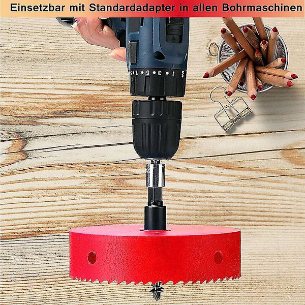 180mm Hulsav, HSS M42 Bi-Metal Højhastighedsstål, Hulskærer med Hexskaft og Bor til Træ, Gips og Plademetal, 1 Stk, Rød