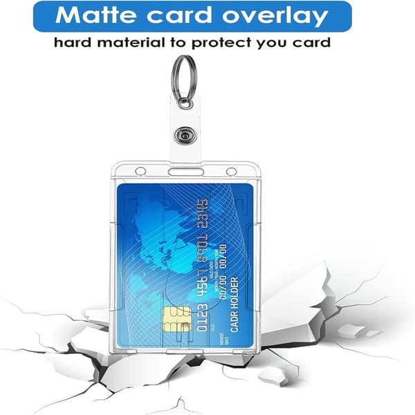 ID Card Holder with Keychain 2-Pack Durable Transparent Card Protectors Thumb Grip Vertical