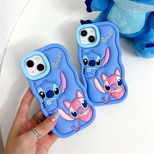 Lilo ja Stitch Piirretty 3D Aaltoileva Pehmeä Silikoninen Puhelimen Kotelo iPhone 15 13 12 11 XR SE 8 7 6 Kuori iPhone XR