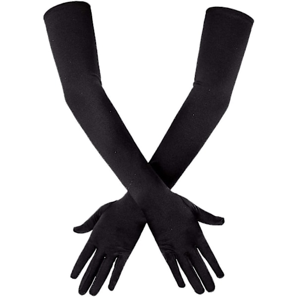 Långa Svarta Satinhandskar Aftonhandskar Operahandskar Svarta 53 cm \"Armbågshandskar För Flickor Kvinnor (svart)