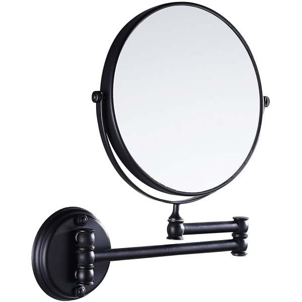 Väggmonterad sminkspegel Dubbelsidig hopfällbar vridbar 3x förstoring för badrum Toalett sovrum, svart färg