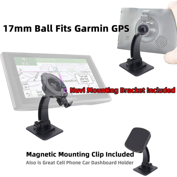 17 mm:n tarttuva kiinnitysteline Garmin GPS- ja älypuhelimille - auto