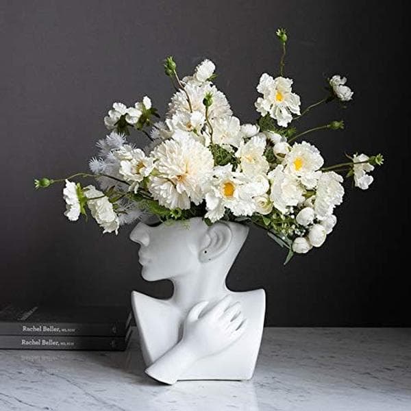 Hvit keramisk kvinnehodevase tørkede blomstervaser statuehode blomsteroppsats