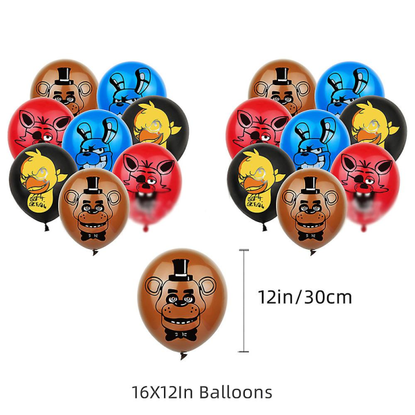 Fnaf-tema bursdagsfestrekvisita banner ballonger sett kake cupcake topper dekor sett Halloween-dekor