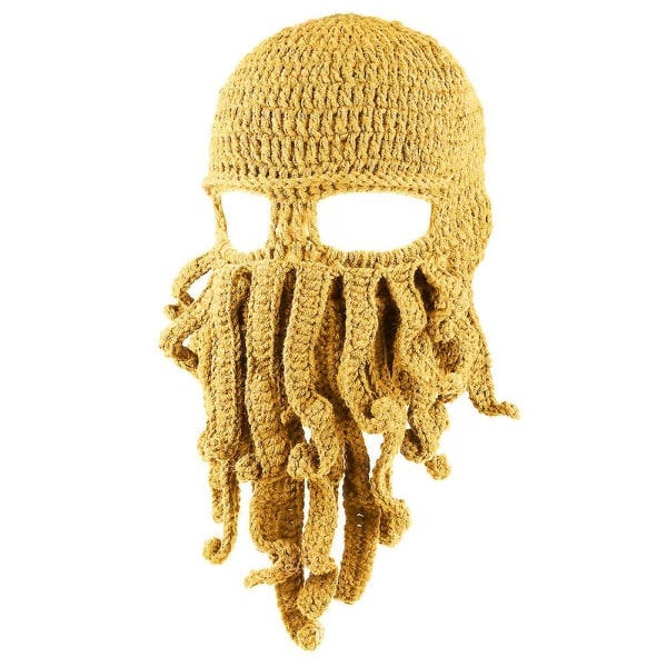 Winter Octopus Beanie Strikket Hat Creative Ski Mask Bearded Caps Varme Pirat Hatte Yellow