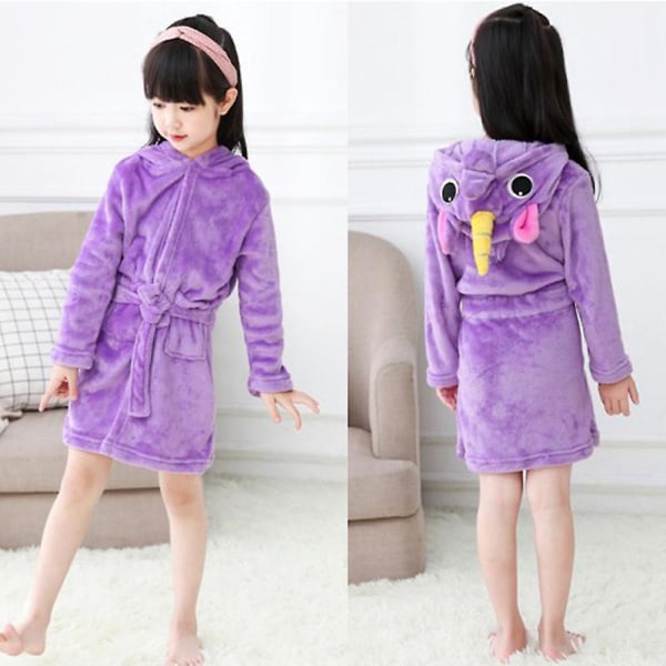 Børn Dreng Pige Unicorn Badekåbe Nattøj Pyjamas Fleece morgenkåbe Purple 3-4 Years