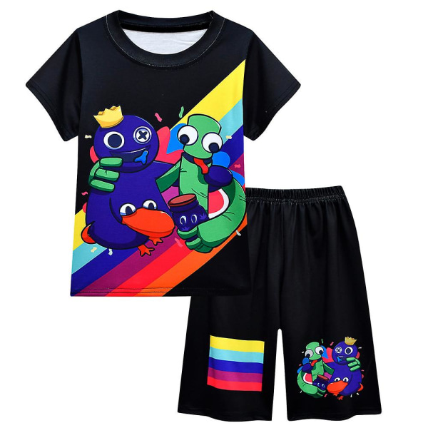Rainbow Friends Print Barn Gutter Kortermede T-skjorter Topper + shorts Uformelle antrekk Sett Pyjamas 9-14 år Black 13-14Y