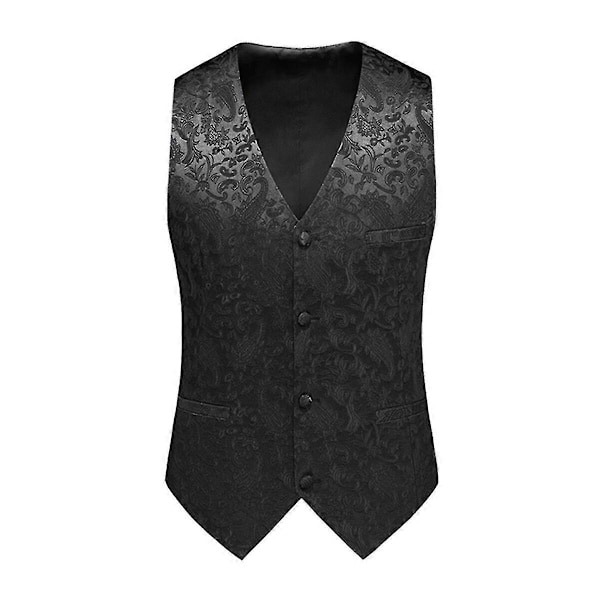 Sliktta Herre 3-delt Paisley Dress Vest, Sløyfe og Lommetørkle Sett Black M
