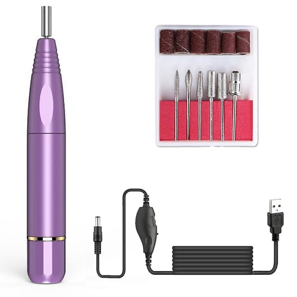 Neglebormaskin Elektrisk, bærbar akryl-neglesett, neglefilsett for manikyr Pedikyr polering lilla Purple