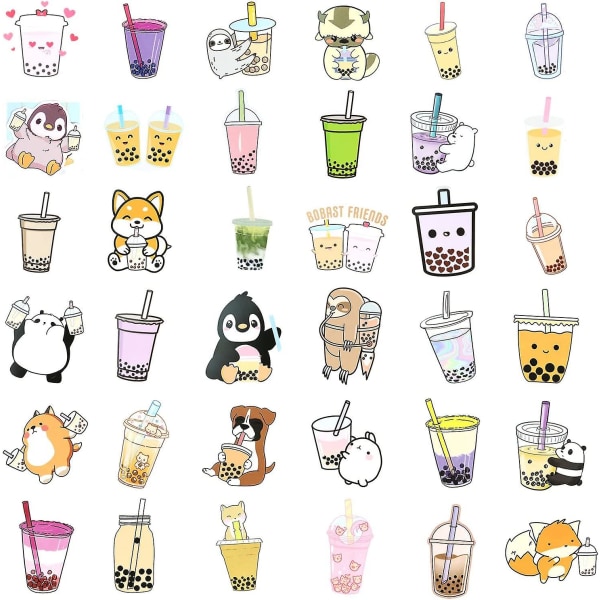 Paket med 100 Boba Stickers, söta Bubble Tea Stickers, Vinyl Boba Tea Stickers, Milk Stickers