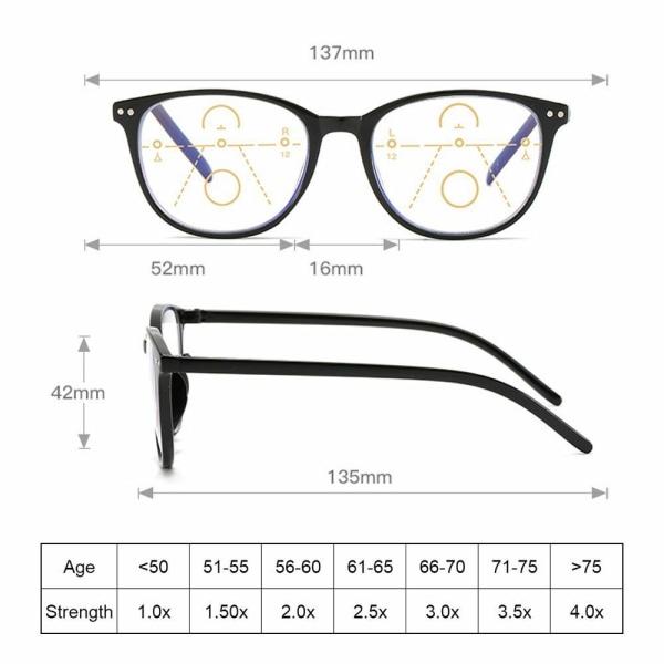 Progressiva multifokusglasögon för kvinnor män Blåljusblockerande läsglasögon Red-black Strength 3.0X