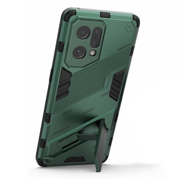 För Oppo Find X5 Välskyddad anti-scratch Hård PC + Soft Tpu Phone case Kickstand Cover - Svart Green