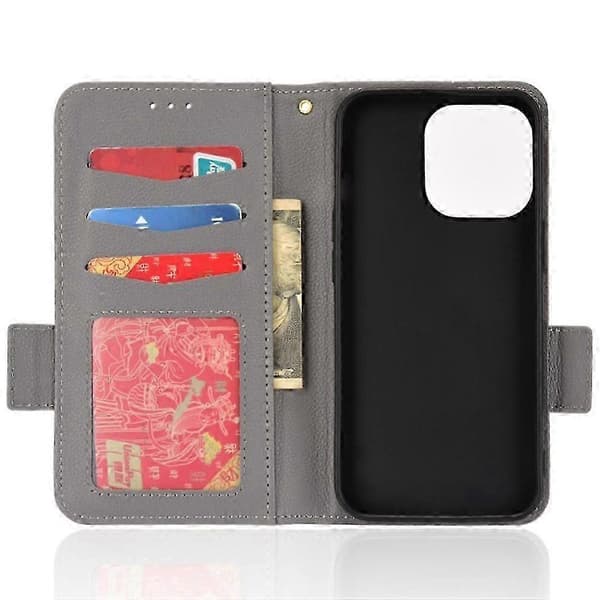 Etui til iPhone 16 Pro Max PU-læder med side-spænde, kortholder, pung og magnet Gray