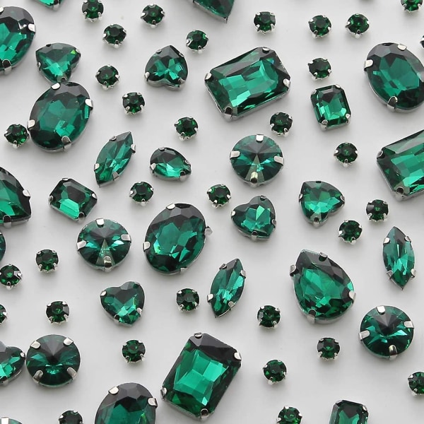 Sy På Rhinestones 130 Stk Blandede Former Glas Rhinestones Sy On Crystal Gems Mental Flatback Malachite Green