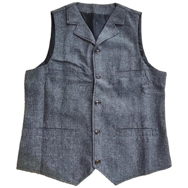 HERRINGBENS-TWEEDVEST TIL MÆND, RETRO V-HALS, ULD, TIL BAL GRÅ Grey Grey M
