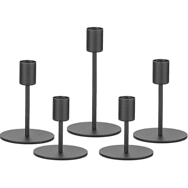 Svarta ljusstakar för avsmalnande ljus Set med 5 kandelabrar med järn-0,8" Diameter Idealisk för bordet Mittpunkt-sfygv