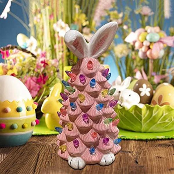 Påskeharepynt, Rosa Resin Hare Trefigurer, Harehåndverk Resinpynt, Påske P