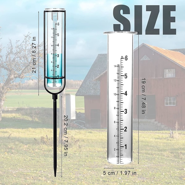 Regnmåler af glas, 6 tommer/15,2 cm nominel skala Regnmåler udendørs med pæl og metalrørholder Aftagelig regnmåler Kompatibel gårdhave græsplæne Gard