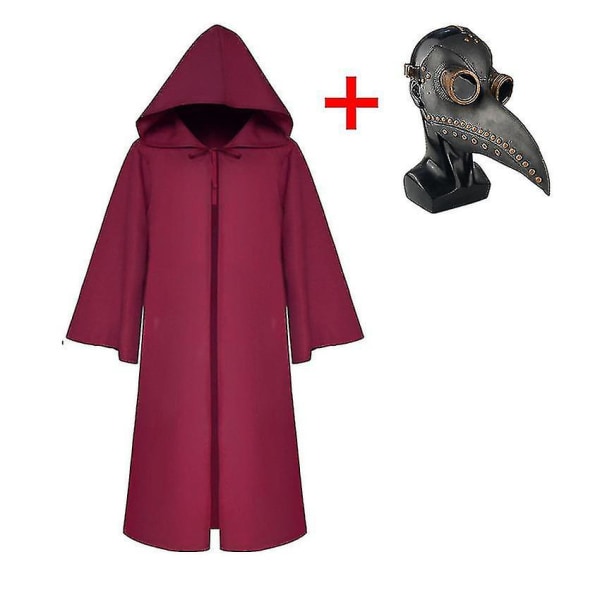 Plague Doctor Reaper Cosplay Vuxna Barn Karneval Halloween Kostym Med Steampunk Mask_nn Red with mask 155 (kids)
