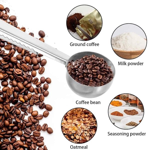 Kaffemål med Klemme/Ske med Poseklemme til Kaffe - sort - 1 stk