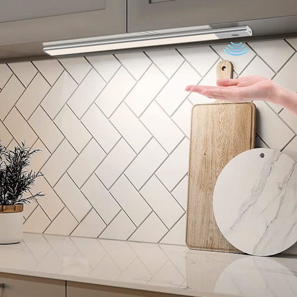 Köksbelysning under skåp med sensor, 40 cm skåpslampa 2 i 1 laddningsbar och USB-driven 5V DC LED-remsa under hylla trådlös batteridrift