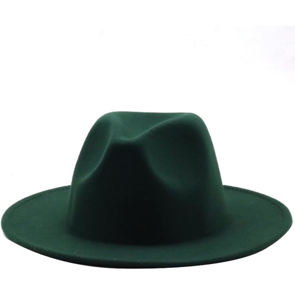 Kvinder Mænd Filt Fedora Hat Uld Vintage Gangster Trilby Med Bred Skygge Gentleman Lady Winter Simple Jazz Caps Green03 small