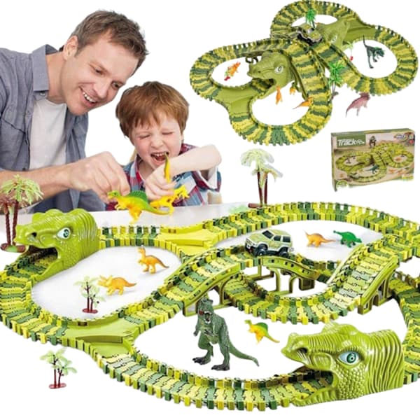 Stort Bilbanesett for Barn - Dinosaur Grønn