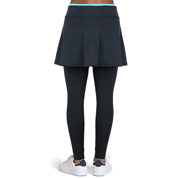 Leggings med skjørt for kvinner, yoga-leggings med skjørt og kvinner Tennis Leggings Klærlommer BULE X Large