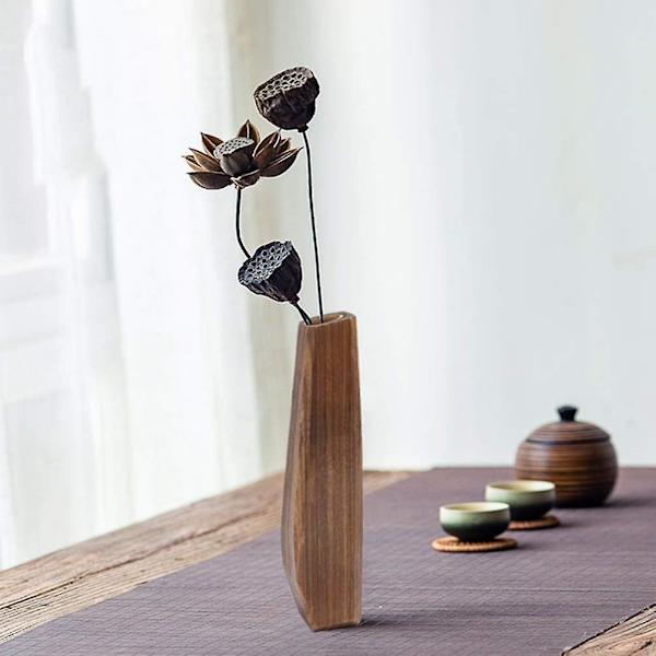Dekorative Træplantepotter Høj Lille Vase, Trævase Lækagesikker Håndlavet Kødfuld Blomsterpotte Indendørs Dekorationer Planteholder til Hjem Friske Blomster Af