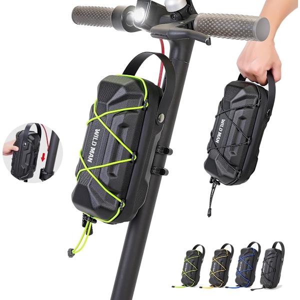 WILD MAN 2L Regntett Hurtigutløser Sykkelstyreveske Hardt Skall Vanntett Scooter Oppbevaringsveske for Sparkesykler Sammenleggbar Sykkel (GD6X, Svart)