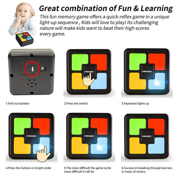 Handhållet elektroniskt minnesspel med ljus och ljud Memory Challenge pusselleksak för barngåvor C