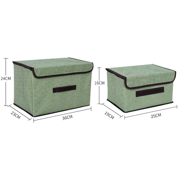 2-Piece Set Large Storage Boxes with Lids and Handles, Green