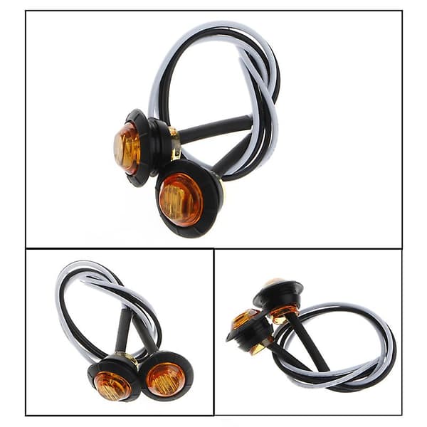 2X Mini Amber 3/4\" Runde Side 3 LED Markør Tilhenger Kule Bil Lys Vanntette